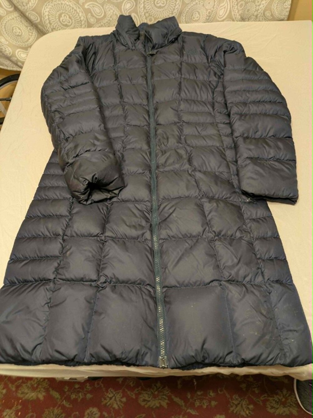 The North Face Long Down Puffer Coat Jacket Navy Blue Womens M Full Zip Warm